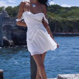 White off the shoulder ruched dress